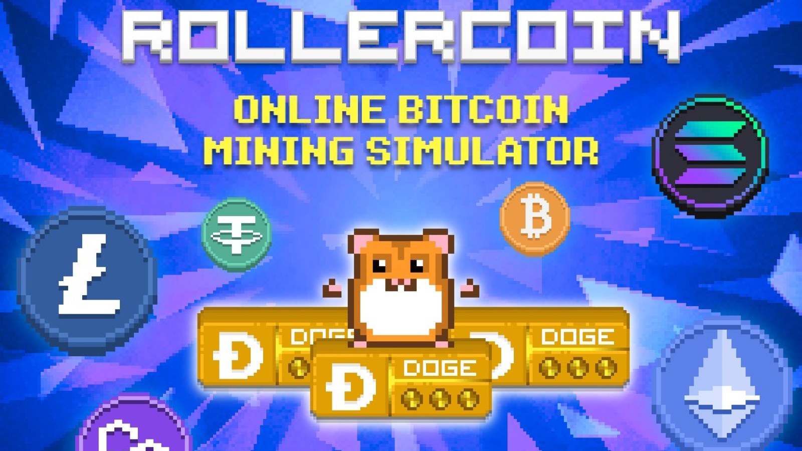 RollerCoin online Bitcoin mining simulator pixel art with crypto coins and hamster miner